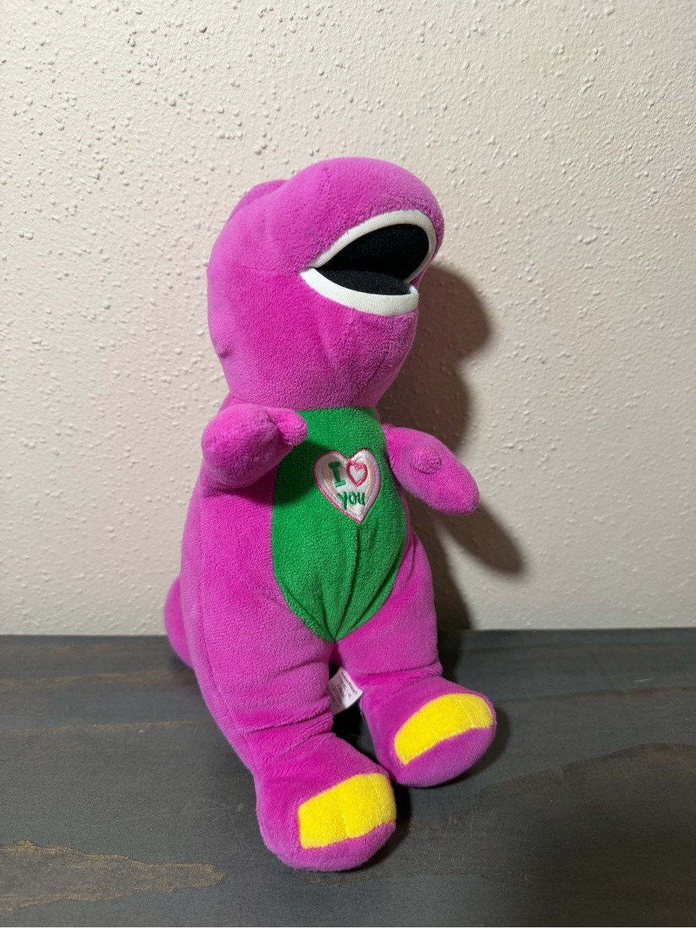 Fisher-Price Barney “I Love You” Dinosaur Plush Stuffed Toy Purple Green Vintage